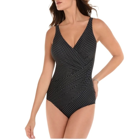 Miracle suit Oceanus Polka-Dot One-Piece Swimsuit Womens Size 12DD Tummy Control - Picture 1 of 8